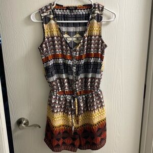 Bepop‎ small romper black yellow brown rust Aztec romper